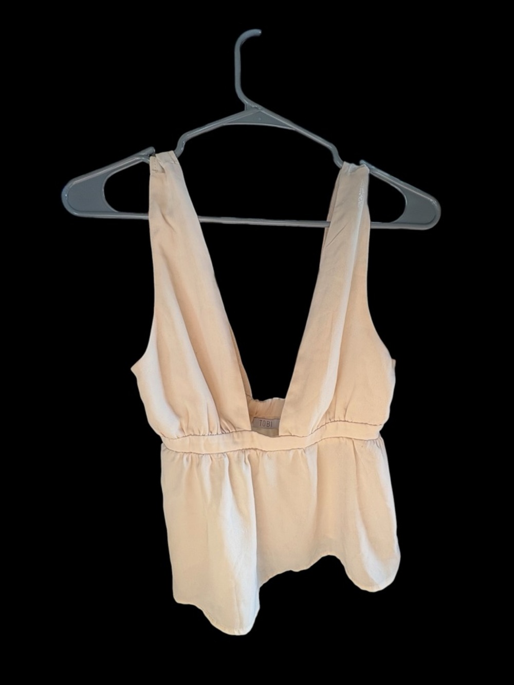 Tobi Light Beige Deep V Peplum Camisole